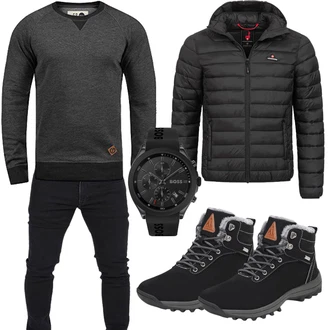 Herbst Outfit mit Schwarz Wasserdichter Outdoorschuh/Winter Stiefel/Wasserdichter Stiefel/Winter Stiefelette/Wasserfester Schuh/Trekkingstiefel/Winter Sneaker/Herren Lederschuhe Mishansha "Cool Outfit"