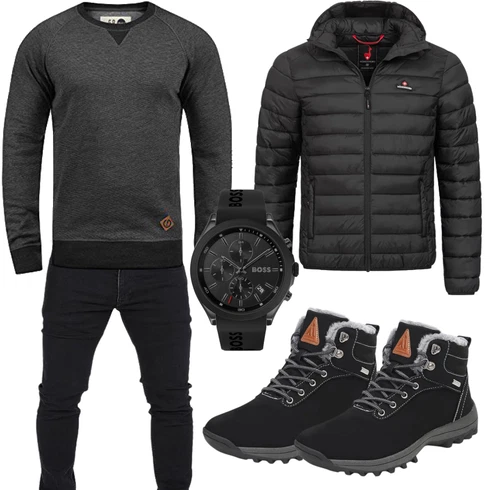 Jeans Schwarz Wasserdichter Outdoorschuh/Winter Stiefel/Wasserdichter Stiefel/Winter Stiefelette/Wasserfester Schuh/TrekkingStiefel/Winter Sneaker/Herren Lederschuhe Mishansha kombinieren
