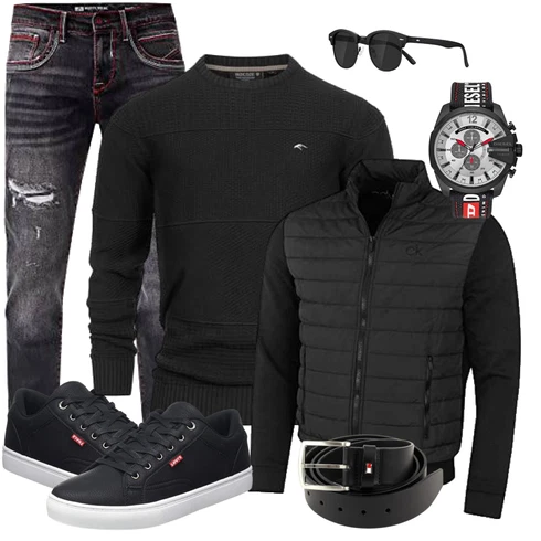 Schwarz/Grau 2in1 Jacke/IsolationsJacke/KunstfaserJacke/MerinoJacke/ThermoJacke/HybridJacke Calvin Klein kombinieren