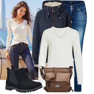 Outfit s Světle modrá/Tmavě modrá PodZimní Bunda/Udržitelná bunda/Parka Přechodová Bund/Tradiční pletená bunda/Zimní Bund/Ripstop bunda/Bunda s Kapucí/Zimní Parka Ragwear "Trendový podzimní outfit"