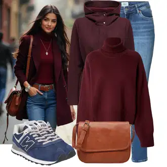 Outfit sa Ljubičasta/Tamnocrvena/Crvena/Vinski Crveno Prijelazni Kaput/Softshell Kaput/Kaput od Flisa/Kaput od Vunenog Flisa/Vuneni kaput/Pleteni Flis Kaput/Scuba Kaput/loden kaput/Kaput s Kapuljačom Only "Moderan izgled za jesen"