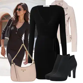 Vysoké Podpatky Outfit s Černá Kozačka Na Podpatku/Kotníková Bota Na Podpatku/Letní kotníková kozačka/Kotníková Bota s Podšívkou/Kožená kotníková bota Tamaris "Trendový podzimní outfit"