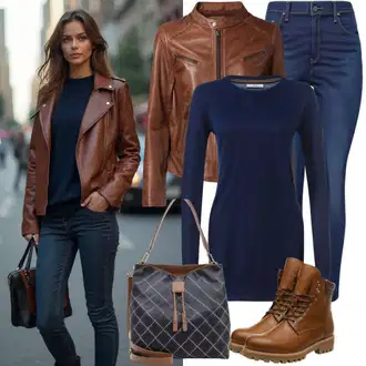 S pasom outfit mit Črna/Rjava/Siva/Temno siva Usnjena Jakna Jakna iz Umetnega Usnja/Usnjena Jakna/Slip-on jakna/Kratka Jakna/Vintage Usnjena Jakna DKNY "Cooles Herbst Outfit"