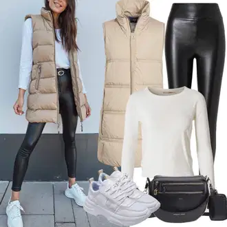 Kombinacije za zimu Prugasto sa Krem/Bijela/Smeđa/Crna Pulover s Rol Ovratnikom/Prugasti Džemper/Kratki Džemper/Izrezani Džemper Pull&Bear "Cooles Herbst Outfit"