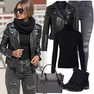 outfit mit Modra/Črna Kavbojski gleženj/Usnjena Jakna/Poletni gležnjar/Western gležnjar/Chelsea Škornj Camper "Cooles Herbst Outfit"
