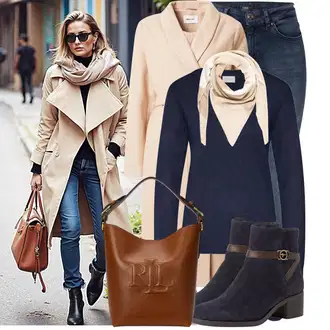 Outfit s Hnědá/Béžová/Bílá/Khaki Bandana/Pokrývka hlavy Šátek na hlavu/Šál About You "Podzimní Look"