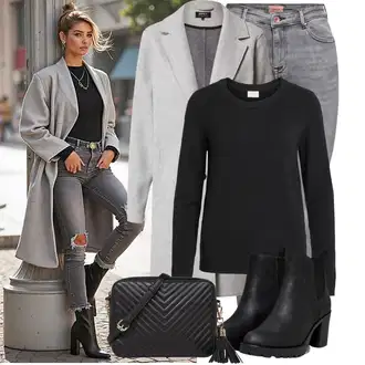 Outfit sa Siva/Svjetlosiva Pleteni Kaput/Vuneni kaput/Pleteni Flis Kaput/Usko Krojena Kaputa/Kaput od Kašmira/Kaput od Vunenog Flisa/Midi Kaput/Sako Kaput/Lagani Kaput Only "Lagana odjeća"