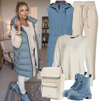 Naguban ovratnik outfit mit Modra/Temno modra/Črna Telovnik/Poslovni telovnik/Blezer brezrokavnik/Kratek Telovnik/Jahalni Brezrokavnik/Reverzibilni Brezrokavnik/Puhasti Brezrokavnik/Eleganten Telovnik Rains "Cooles Herbst Outfit"