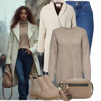 Narozeniny Zima Outfit s Béžová/Hnědá/Khaki Nezařazené About You "Pohodlné zimní outfity"Look: Bar, Den matek, Chatky, Škola, Den na pláži, 60. narozeniny, 50. narozeniny, Koncert, Zvláštní příležitosti, Valentýn, Narozeniny