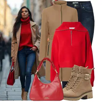 Kombinacije za zimu Maxi sa Crvena/Tamnocrvena Torba Za Preko Ramena/baguette vrećica Tommy Hilfiger "Zimski outfiti"