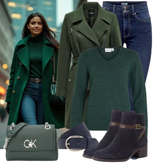 Outfit sa Zeleno/Tamnozelena Kašmir Džemper/Jednostavni Džemper/Pulover s V-izrezom/Basic Džemper/Mohair Pullover/Vuneni Džemper/Fini Pleteni Džemper/Džemper Od Kašmira/Nekategorizirano Vila "Zimski outfiti"