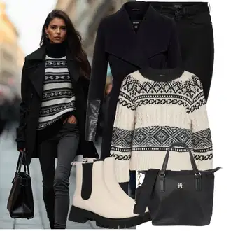Outfit sa Crna/Tamnoplava Podstavljena Tajica/Tople Tajice/Neprozirna Tajica/Oblikovana Tajica/Sportska Tajica/Kožna Jakna/Tajice s Prorezom/Pletena Tajica/Pamučna Tajica Only "Zimski outfiti"