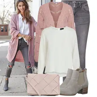 Výstřih na ramena Outfit s Krémová/Bílá Halenka Halenkový Top/Halenka s Dlouhým Rukávem/Slip-on Halenka/Halenka se Stojatým Límcem/Kožená bunda pro muže/Crash blůza/Dětská hračka/Sportovní Halenka/Mušelínová Halenka/Blůza s nášivkou na lokti Object "Lehký outfit"