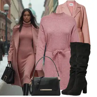 Mom Outfit s Růžová/Fialová/Hnědá Kašmírový Kabát/Dlouhý kabát/Midi Kabát/Vlněný Kabát/Zimní Kabát Vlněný kabát Only "Pohodlné zimní outfity"Look: Klasické, Emo, Business, Francouzské, Moderní, Mom, Kancelář, Příliš oblečený, Romantický, Univerzitní