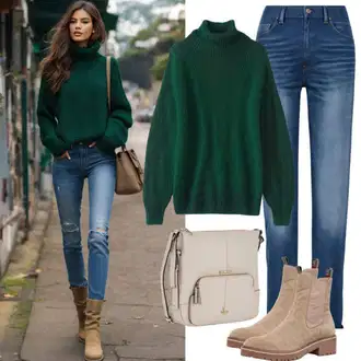 Outfit sa Tamnoplava/Plava/Svjetloplava Mom Jean/Ženske Traperice 7/8 Dužine/Traperice Ravne Nogavice/Skraćene Traperice/Termo Traperice/Muška Kožna Jakna/Formalna Košulja/Dad Traperice/Trenerke Traperice/Vrećaste Traperice/Sportske cipele/Traperice Opuštenog Kroja jjxx "Elegantna Jesenska Odjeća"