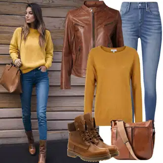 S pasom outfit mit Črna/Rjava/Siva/Temno siva Usnjena Jakna Jakna iz Umetnega Usnja/Usnjena Jakna/Slip-on jakna/Kratka Jakna/Vintage Usnjena Jakna DKNY "Elegantni Jesenski Outfit"