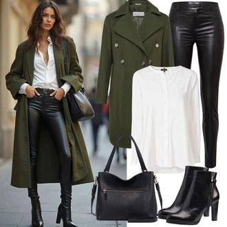 Outfit s Tmavě zelená/Khaki Lodenový kabát/Trenčkot/Vlněný Kabát/Kabát se Zipem/Zimní Kabát Vlněný kabát/Trenčkot/Vojenský Kabát VERO MODA "Elegantní Zimní Outfit"