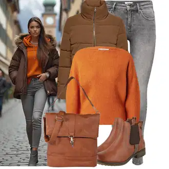 Manšestr Outfit s Béžová/Tmavě hnědá/Hnědá/Khaki Prošívaná Bunda/Krátký Bund/Krabice bunda/Letní peřová bunda/Krátký Bund/Podzimní bunda/Udržitelná bunda/Zimní Bund/Nafukovací Bund/Puchová Bund Only "Vkusný podzimní outfit"