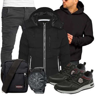 Metal Konzert Outfit mit Schwarz Nachhaltige Jacke/Jacke mit Seitlichem Reißverschluss/Skijacke/Kapuzenjacke/Sommerdaunenjacke/Daunenjacke/Winterjacke/Puffer Jacke Behype "Freizeit Outfit"Look: Rap, Indoor, Sportlich, Unisex, Hip Hop, Metal, Outdoor, Moderne, Lack, Bar, Wasen, Electro, Konzert, Silvester, Schule, Bayram, Pop Konzert