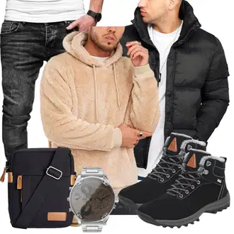 Herbst Outfit mit Schwarz Wasserdichter Outdoorschuh/Winter Stiefel/Wasserdichter Stiefel/Winter Stiefelette/Wasserfester Schuh/Trekkingstiefel/Winter Sneaker/Herren Lederschuhe Mishansha "Freizeit Outfit"