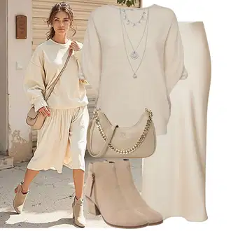 Outfiti za skunje S oblinama sa Kaki/Smeđa/Bijela/Bež Pletivo Veći Broj/Tunika JdY "Cool jesenski outfit"
