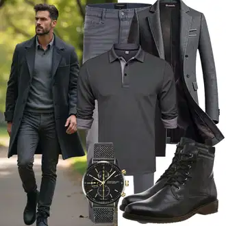 Beerdigung Outfits Winter mit Dunkelblau/Grau Tweed Mantel/Gehröck/Wollfleece Mantel/Schmal Geschnittener Mantel/Kaschmir Mantel/Blazermantel/Wollmantel KUDORO, Dunkelgrau/Grau/Hellgrau Pullover mit Reißverschluss/Fleece Pullover/Polo-Pullover Superdry, Schwarz Gefütterte Stiefelette/Schnürstiefel/Lammfell Winterstiefel/Lammfell Stiefel/Klassischer Stiefel/Wasserdichter Stiefel/Winter Stiefelette/Herren Lederschuhe/Wattierte Stiefel Panama Jack "Freizeit Outfit"