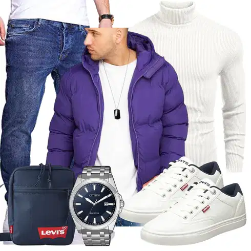 Dunkelblau/Lila Sommerdaunenjacke/Winterjacke/Kapuzenjacke/Daunenjacke/Puffer Jacke Behype kombinieren