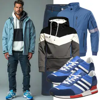 Outfit mit Dunkelblau/Blau Cargojeans/Lederjacke für Männer/Loose fit Jeans/T-Shirt/Wide Leg Jean/Tapered-Jeans/Formelles Hemd/Sweatjeans Dickies "Freizeit Outfit"