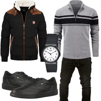 Outfit mit Schwarz/Rot/DunkelRot/Bordeaux/Braun KunstfaserJacke/TrachtenstrickJacke/ThermoJacke/DaunenJacke/HerbstJacke/KapuzenJacke/Außergewöhnliche Jacke/SteppJacke/WinterJacke/Puffer Jacke Behype "Freizeit Outfit"