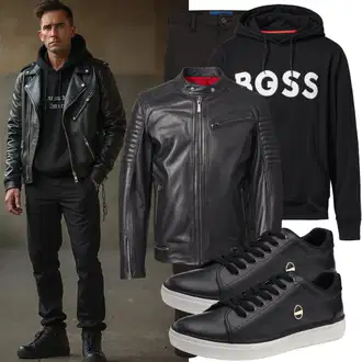 3/4 arm Outfit mit Schwarz KunstLederjacke/Leder Bomberjacke/Wachsjacke/Lederjacke Redbridge "Freizeit Outfit"