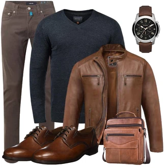 Moderne Outfit mit Braun/Dunkelbraun Bikerjacke/Motorradjacke/Leder Bomberjacke/KunstLederjacke/Vintage Lederjacke/Lederjacke Amaci&Sons "Freizeit Outfit"Look: Workwear, Schön, Coole, Cowgirl, Moderne, Outdoor, 80er