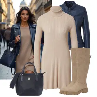 Outfit s Modrá/Tmavě Modrá Kožené Bund Bunda z Umělé Kůže/Kožené Bund/Motorkářské Bund/Motorkářská bunda/Kožená vintage bunda/Bunda s Bočním Zipem/Kožená Bomber Bund Maze "Vzhled casual"