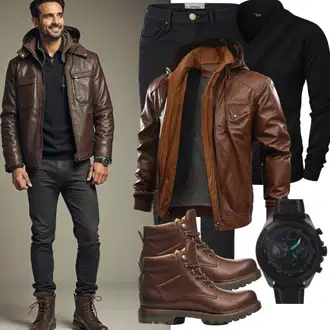 Lyocell Outfit mit Schwarz Biker Jeans/Thermojeans/Tapered-Jeans/Dad Jeans/Sweatjeans Brax "Freizeit Outfits"