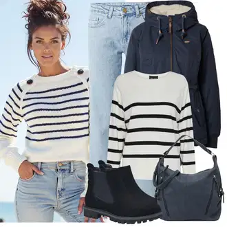 Outfit s Světle modrá/Tmavě modrá PodZimní Bunda/Udržitelná bunda/Parka Přechodová Bund/Tradiční pletená bunda/Zimní Bund/Ripstop bunda/Bunda s Kapucí/Zimní Parka Ragwear "Trendový podzimní outfit"