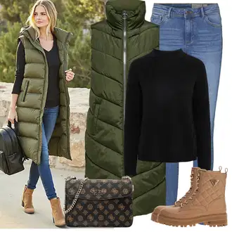 A line Outfit sa Tamnozelena Haljina Veći Broj/Parka velike veličine JdY "Božićni outfit"