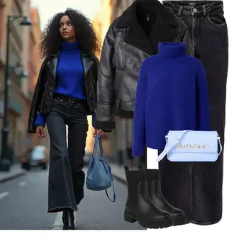 Outfit sa Crna Traperice Široke Nogavice/Trapez Traperice/Vintage traperice/High Waist Traperice/Traperice s Prorezom/Muška majica/Traperice Opuštenog Kroja/Zimska jakna Only "Odjeća za jesen"