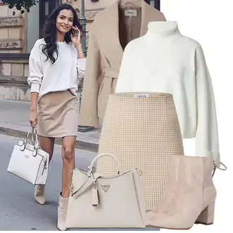Outfiti za skunje S oblinama sa Bijela/Krem/Kaki Pletivo Veći Broj florence by mills exclusive for about you "Opušteni izgled"