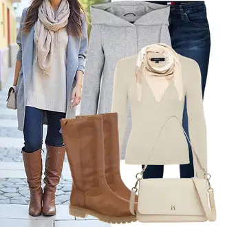 Outfit s Hnědá/Béžová/Bílá/Khaki Bandana/Pokrývka hlavy Šátek na hlavu/Šál About You "Stylový podzimní vzhled"