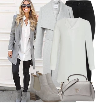 Výstřih na ramena Outfit s Šedá/Bílá/Fialová/Krémová Tunikové Tričko/Elegantní Tunika/Klasická tunika/Dlouhá Halenka Vila "Ležérní Vzhled"