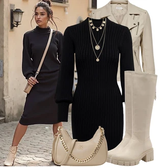 Outfit s Zlatý/Béžová Náhrdelník/Jemný Řetízek/Sada šperků/Bohatě zdobený náhrdelník/Statement náhrdelník Pilgrim "Trendový podzimní outfit"