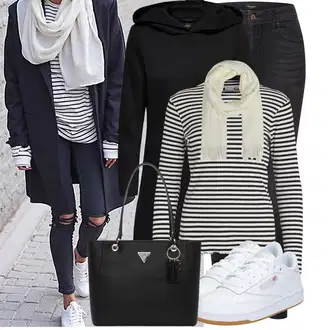 Outfit s Černá Přechodový Kabát/Softshellový Kabát/Kabát s Kapucí/Lodenový kabát/Scuba Kabát Only "Vzhled casual"