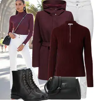 Outfit sa Ljubičasta/Tamnocrvena/Crvena/Vinski Crveno Prijelazni Kaput/Softshell Kaput/Kaput od Flisa/Kaput od Vunenog Flisa/Vuneni kaput/Pleteni Flis Kaput/Scuba Kaput/loden kaput/Kaput s Kapuljačom Only "Jesenski outfiti"