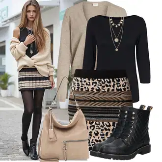 Outfiti za skunje sa Crna/Bež/Bijela/Žuta Nekategorizirano About You, Crna Gležnjača na Vezanje/Klasična čizmica/Kožna Jakna/Čizma s patentnim zatvaračem/Gumena Gležnjača/Ravna Gležnjača/Podstavljena čizma/Borbena Čizma About You "Opušteni izgled"