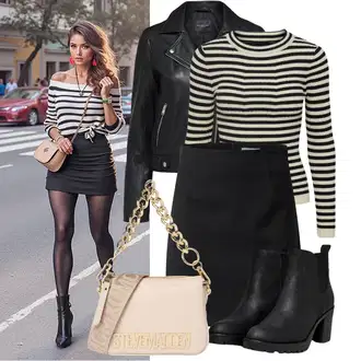 Outfiti za skunje sa Crna Kaput SELECTED FEMME, Tamnoplava/Bijela/Crna/Smeđa Pletivo Veći Broj Pieces, Crna/Tamnosiva Nekategorizirano Edited, Crna Kožna Jakna/Podstavljena Gležnjača/Gumena Gležnjača/Chelsea Gležnjača/Kožna gležnjača Only "Opušteni izgled"