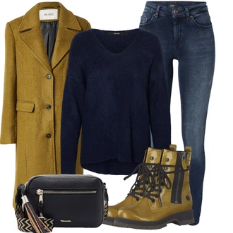 Outfity z džínu Mom Zima s Tmavě modrá Svetry 2 v 1/Kašmírový Svetr/Svetr z Jemné Pleteniny/Kašmírový Svetr/Mohair Pullover/Jednoduchý Svetr/Vlněný Svetr VERO MODA "Podzimní Look"Look: Ležérní, Pro Dům, Mom, Old Money, Nadrozměrné, Preppy, Traditional