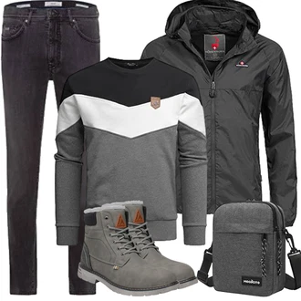 Outfit mit Grau/Dunkelgrau/Hellgrau/Silber Damen Pullover/Pullover mit Stehkragen/Ausgefallener Hoodie/Sport Hoodie/Sport Sweatshirt Amaci&Sons "Herbst Outfits"