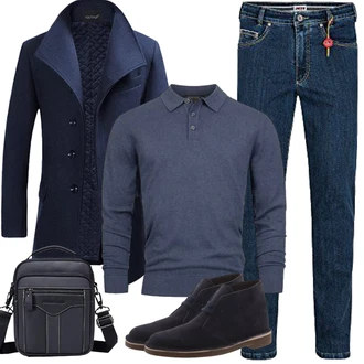 Slim fit Outfit mit Dunkelblau Kaschmir Mantel/Wollfleece Mantel/Blazermantel/Schmal Geschnittener Mantel/Gehröck/Wintermantel Wollmantel YOUTHUP "Herbst Outfits"