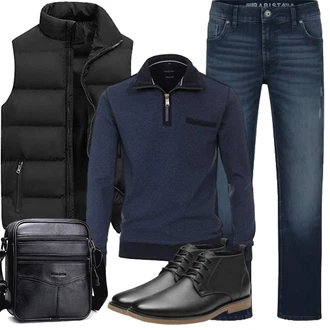Outfit mit Schwarz Isolationsweste/Kurze Weste/Reiseweste/Daunenweste/Puffer Weste Generic "Herbst Outfits"
