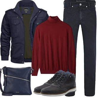Outfit mit Dunkelblau Schulranzen/Schultertasche/Schultertasche/Umhängetasche Tamaris "Herbst Outfits"