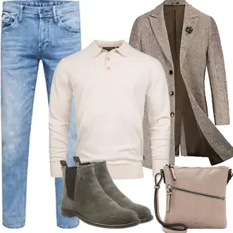 Outfit mit Grau/Beige/Braun Langer Wintermantel PaulJones "Herbst Outfits"